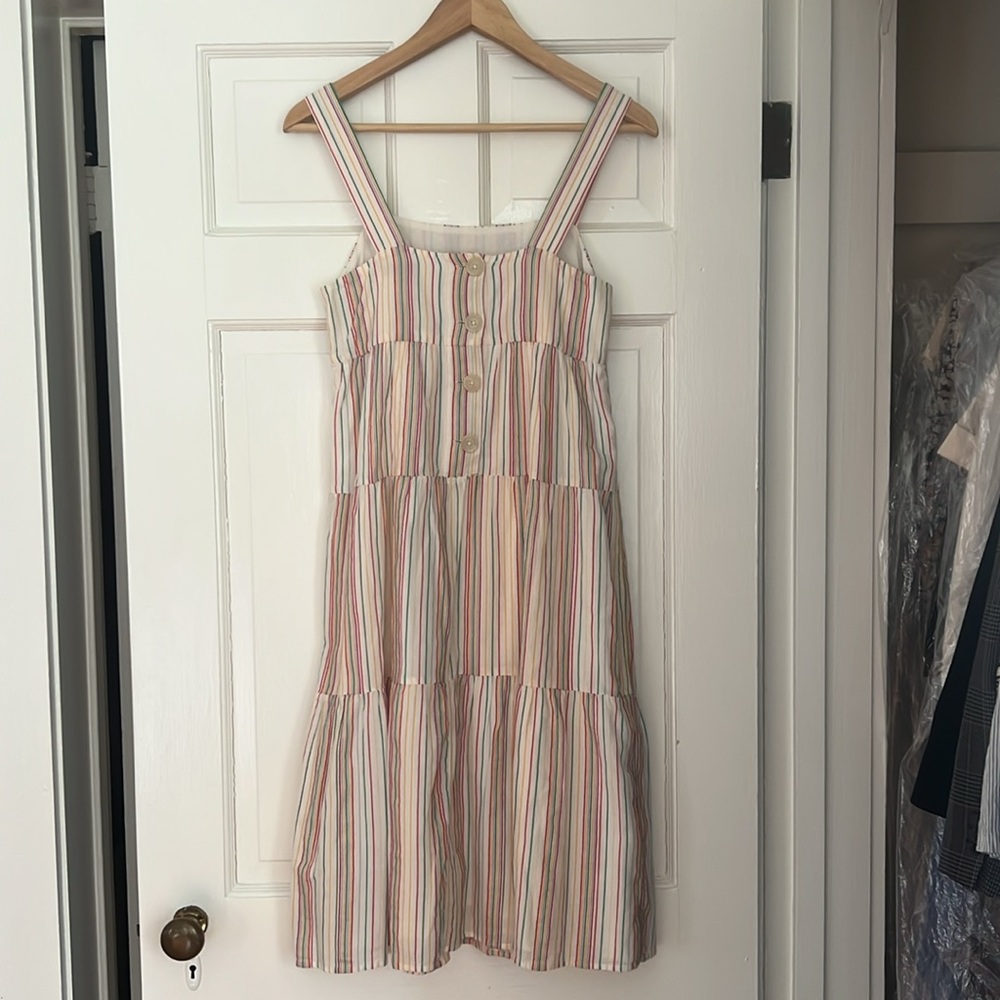 Madewell Tiered Midi Dress in Textured Rainbow Stripe (Size 00) - Picture 5 of 12